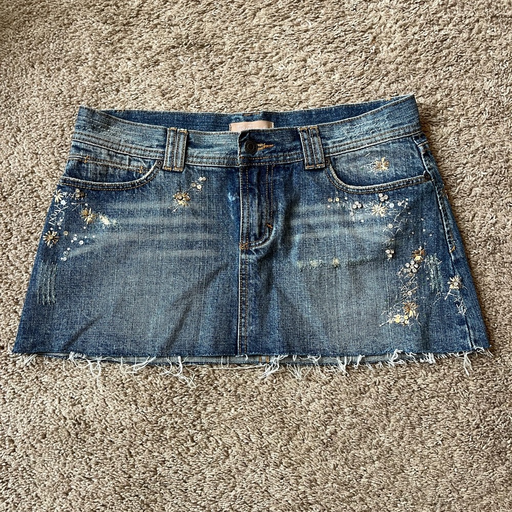 Twenty One Mini Jean Skirt with Floral Embroidery